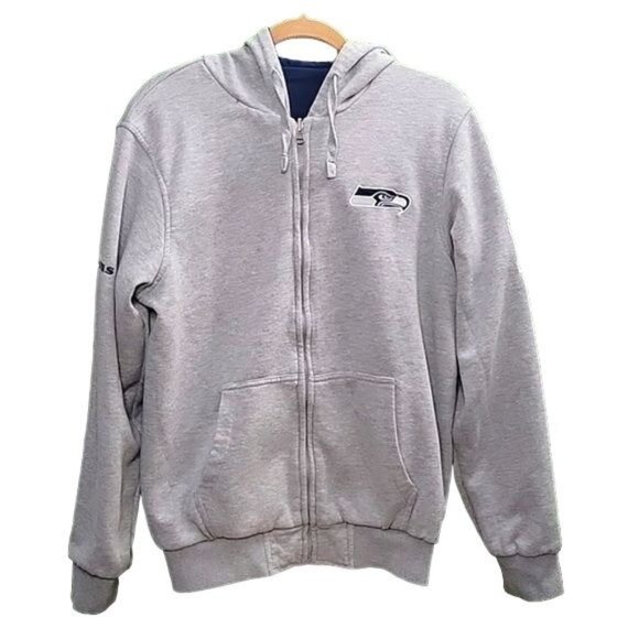 VNTG GIII Y2k Seattle Seahawks NFL Reversible Hooded Full Zip Jacket Navy/Grey S - Picture 2 of 14